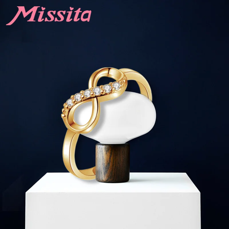 Женское Винтажное кольцо MISSITA золотистое с прозрачным фианитом для влюбленных