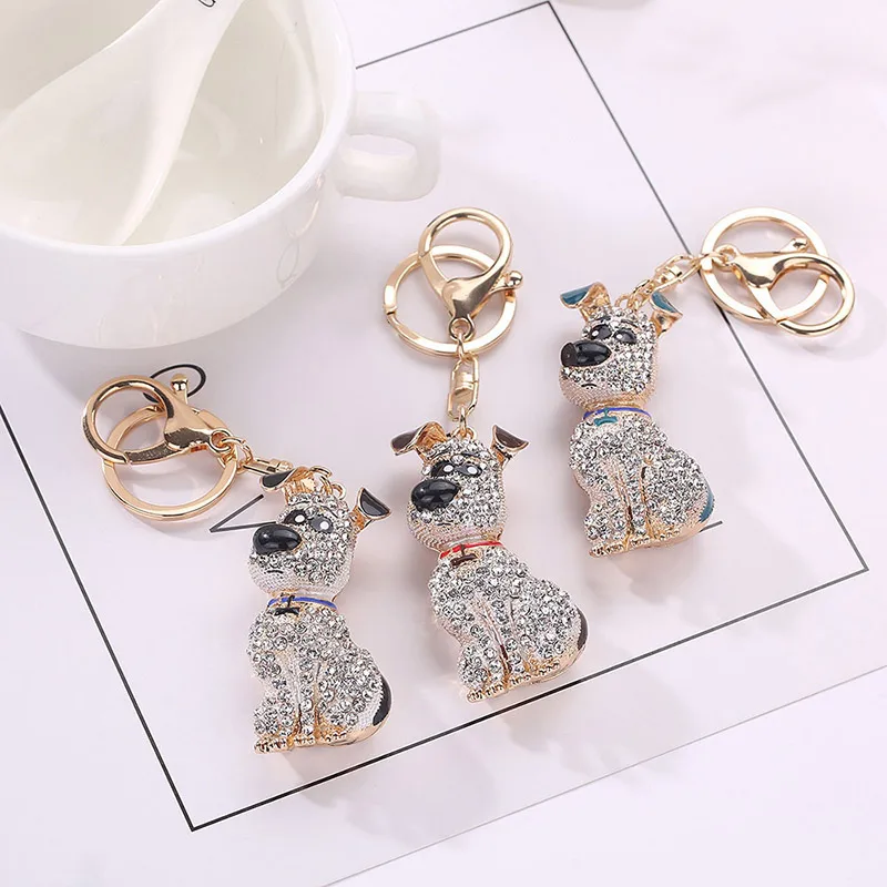 Милый автомобильный брелок с кольцом и кристаллами для собаки держатель ключей