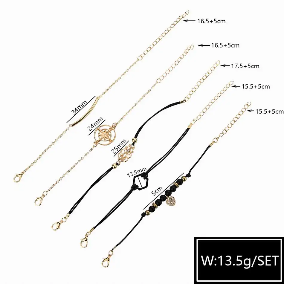 Женские браслеты подвески Boho с золотыми звеньями вырезами в виде сердца Луны