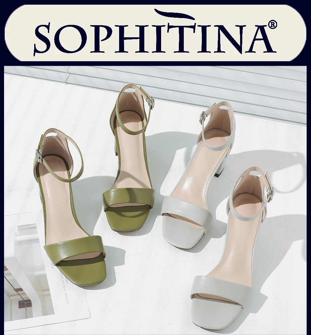 SOPHITINA/Повседневные однотонные женские босоножки из натуральной кожи; модная обувь на квадратном каблуке с ремешком и пряжкой; базовые женские босоножки на высоком каблуке; SO200