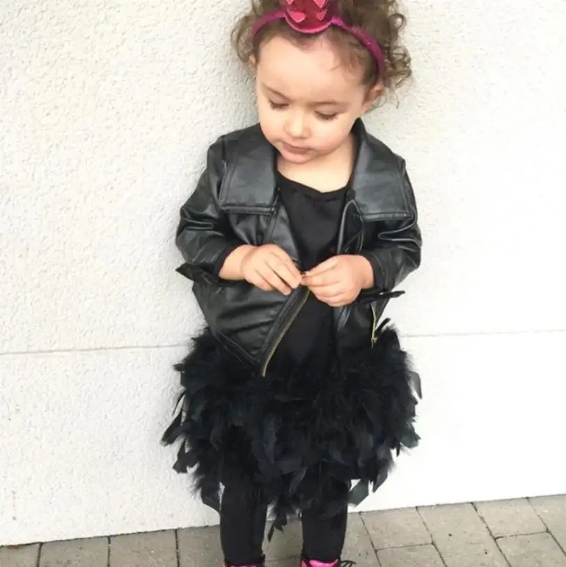 Brand baby girl jackets and outerwear sprng autumn new Pu leather jackets black fashion coats for children 2-7Y WS46