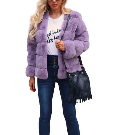 Purple Новое Женское зимнее длинное пальто осеннего размера плюс, женский плащ из искусственного меха с пуговицами, женские шубы из искусственного кроличьего меха и куртки - Цвет: Purple