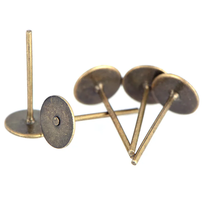 New 200pcs/lot Earrings Ear Stud Pin earring back 10mm*6mm Blank Bronze/Silver/Gold/Rose Color Post DIY Jewelry Making | Украшения и