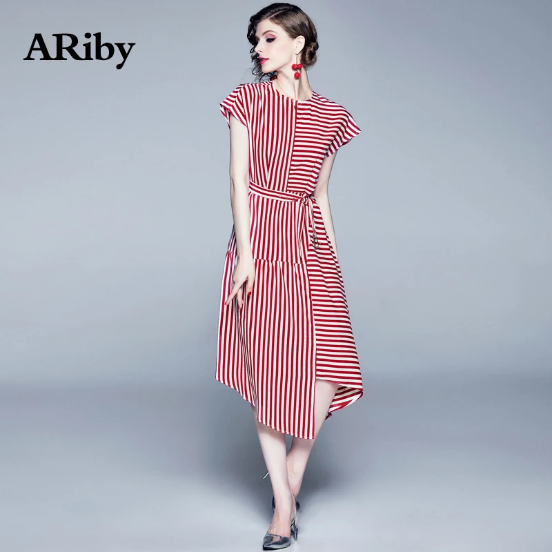 Женское облегающее платье aribby офисное в полоску с коротким рукавом и О-образным