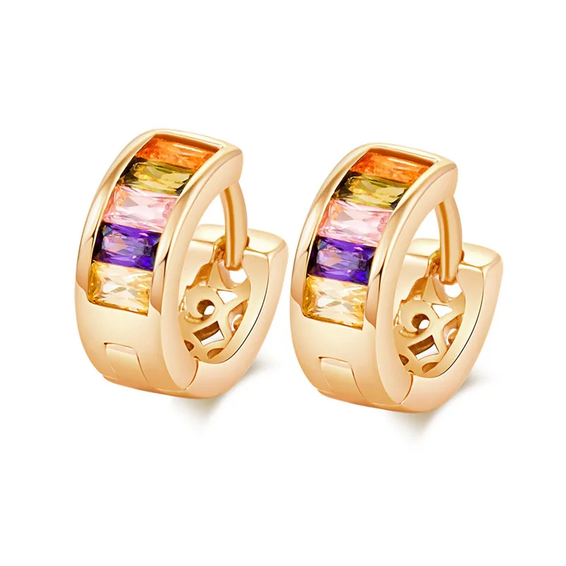 Серьги Huggie с квадратным цветным кубическим цирконием ААА модные серьги кольца