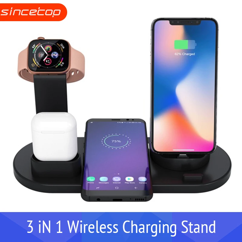 Вращающаяся Беспроводная зарядная подставка 3 в 1 док держатель для iPhone Airpods Apple