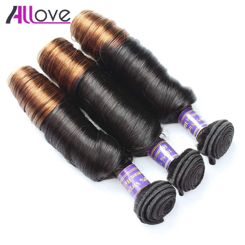 Allove Омбре Малазийские Волосы весенние кудрявые 1B/4# двухцветные человеческие волосы плетение 3 пучка с кружевом Закрытие Часть Кружева Закрытие
