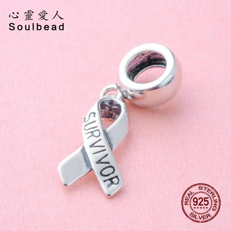 Soulbead 925 Sterling Silver Cancer Awareness SURVIVOR Ribbon Charms Fit Original DIY Pendant Beads Women Gifts | Украшения и
