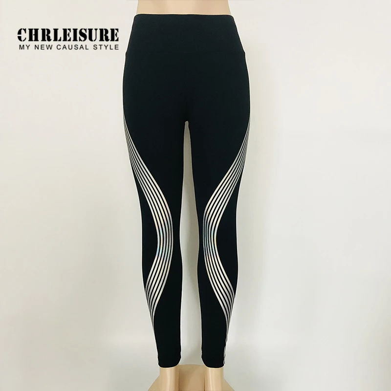 CHRLEISURE Light Stripe Womens Black Yoga Pants High Waisted Tights Tummy Control Elasticity Fitness Trousers Outdoor | Спорт и