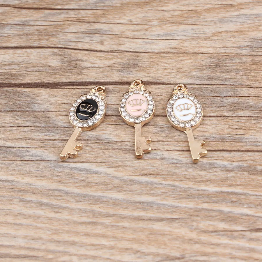 Корень 10 шт./упак. Корона ключ Стразы Эмаль амулеты из сплава масла с камнями в