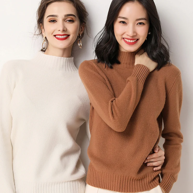Женский свитер с высоким воротом однотонный Повседневный на осень зима 2019 |