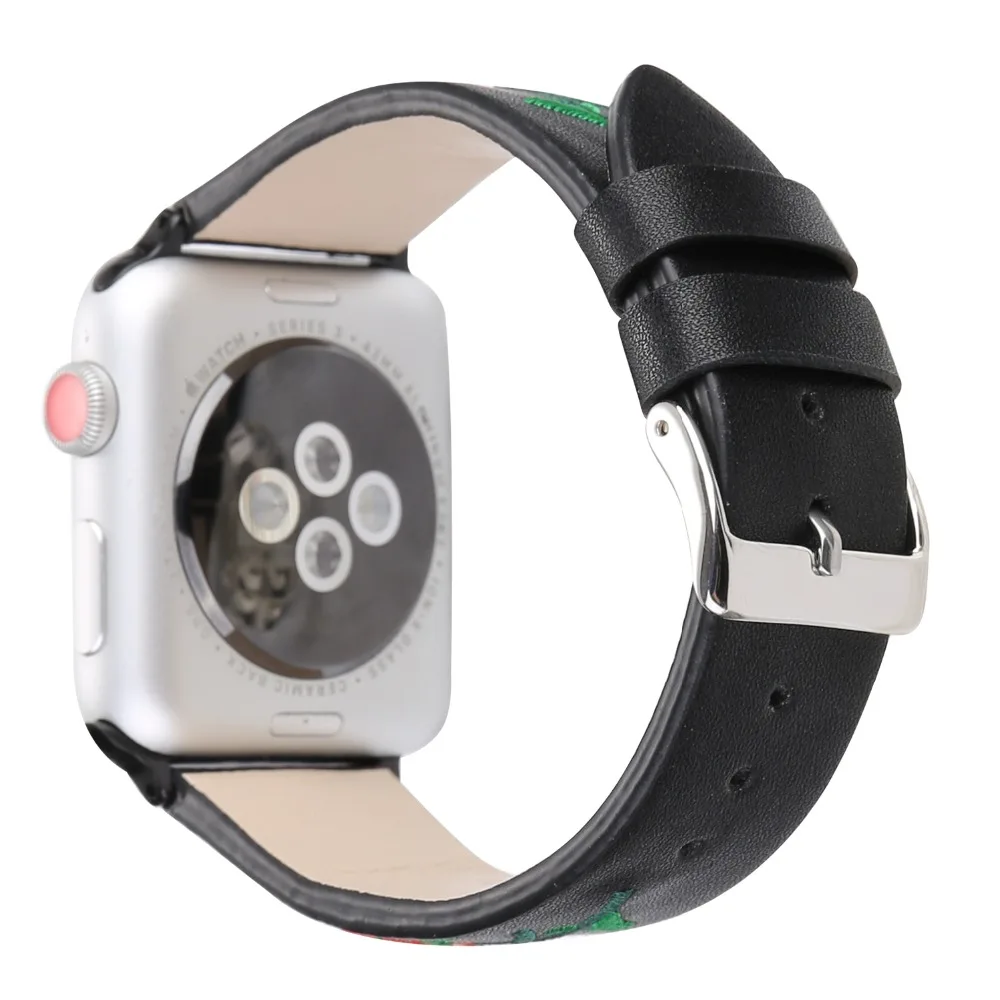 Ремешок с вышивкой розы для apple watch series 4 3 2 сменный Браслет из мягкой кожи iwatch