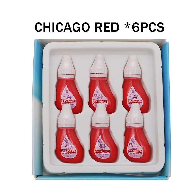 CHICAGO RED (6PCS) 1 компл. США Biotouch чистый микропигмент Перманентный макияж татуировки чернила брови, подводка, губы пигмент получить чистая уверенность - Цвет: CHICAGO RED (6PCS)