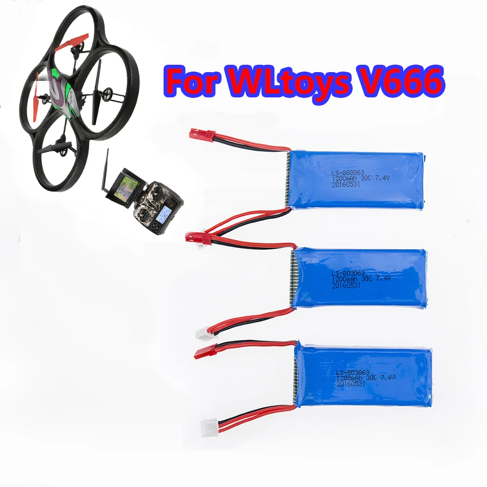 3 шт. литий-полимерные игрушки WLtoys V666 2S 7 4 В 1200 мАч аккумулятор для YiZhan Tarantula X6 MJX X101