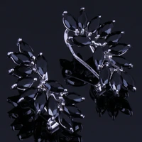 romantic ear shaped black cubic zirconia silver plated clip hoop huggie earrings v0890