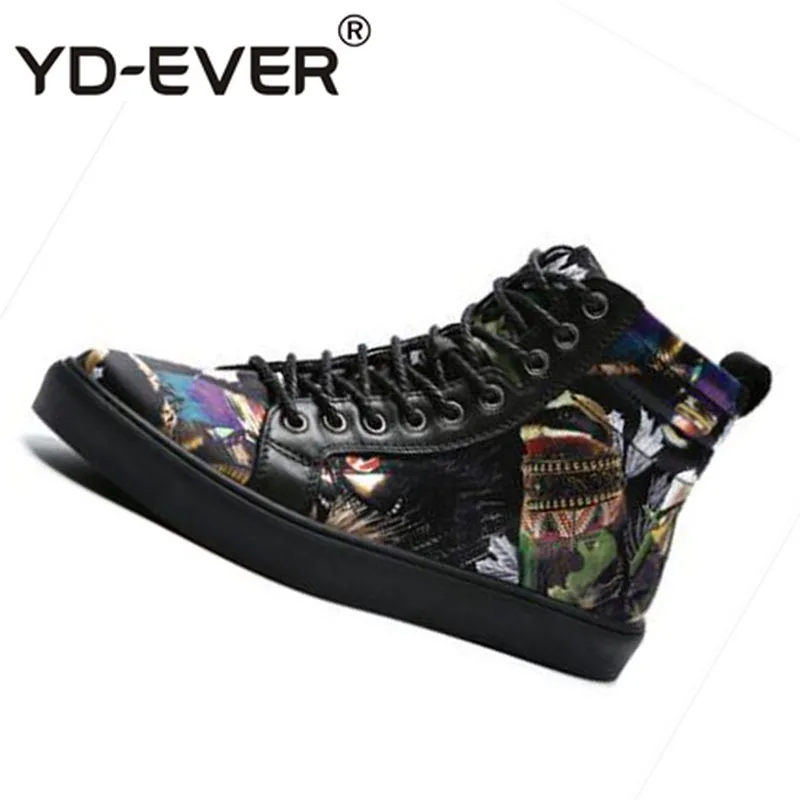 Black High Top Trainers Sneakers Genuine Leather Designer Shoes Men Luxury 2019 Skate Big Size Printed Hip Hop Runway Quality | Обувь