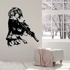 Виниловая наклейка на стену в стиле аниме с наушниками и девушкой с пистолетом, домашний декор, для гостиной, художественная роспись, мультяшная Милая Наклейка на стену для гостиной D581