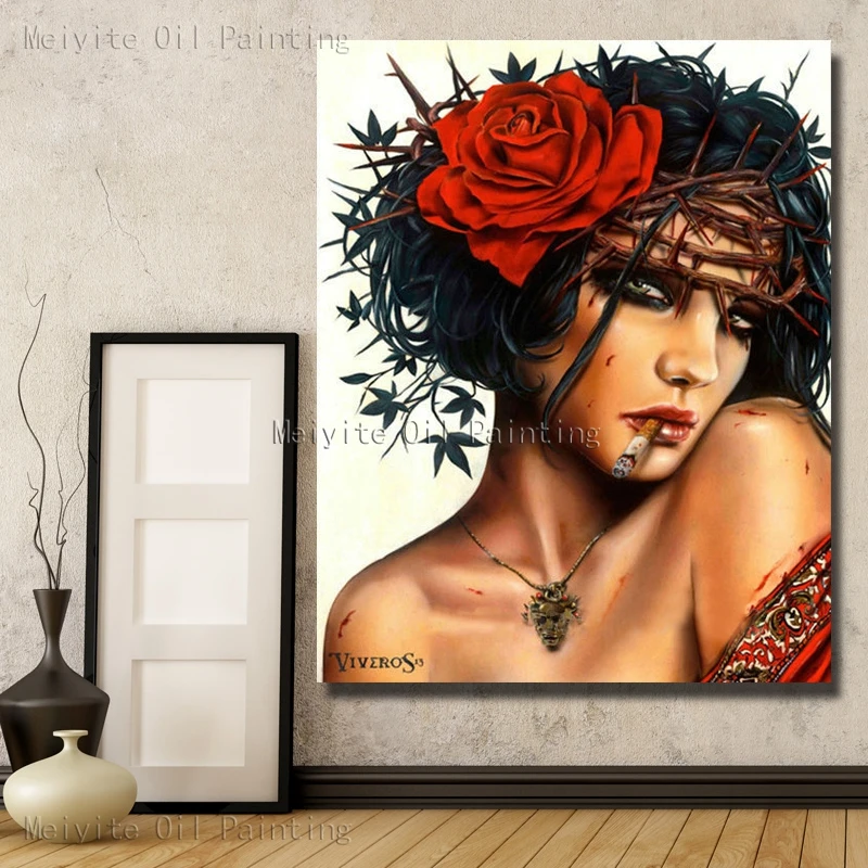 Картина маслом Курить Готическая девушка модная ручная роспись дешевые