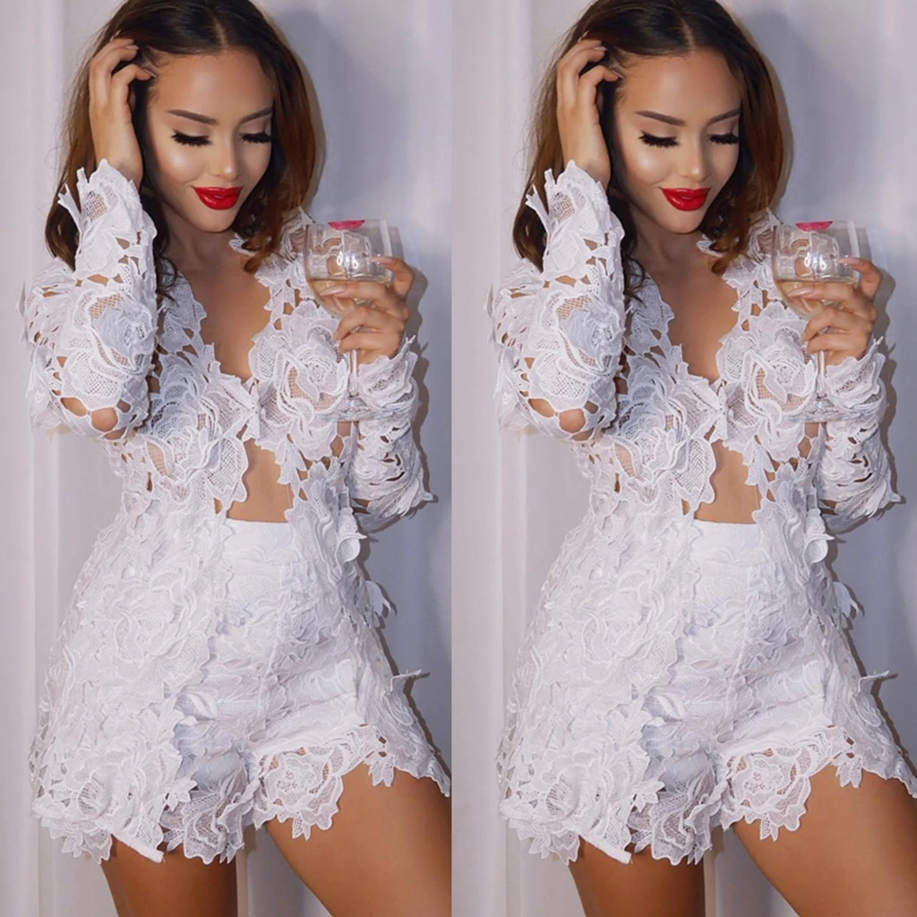 Пикантные женские Клубные летнее кружевное Playsuit партия комбинезон ползунки