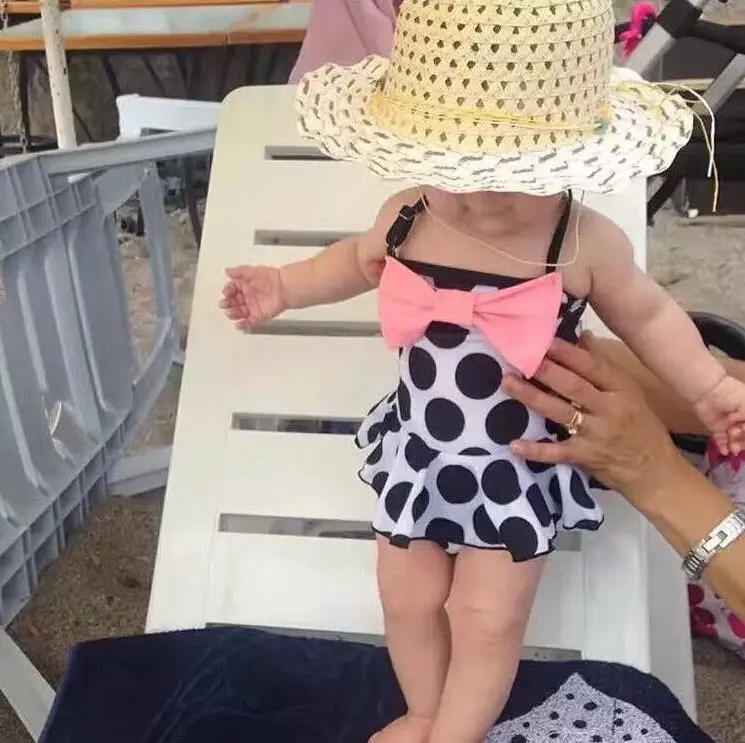 2017 г. новый детский купальник в горошек с бантом для маленьких девочек пляжная