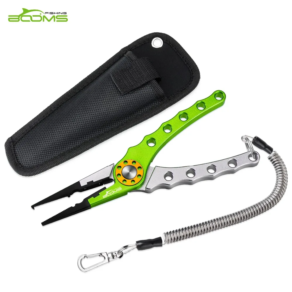 Booms Fishing X1 алюминиевые рыболовные плоскогубцы крючок для удаления оплетки линии резки и сплит-кольцо с спиральным шнурком и оболочкой