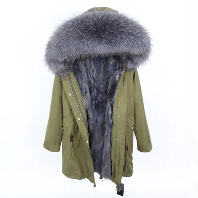 2 OFTBUY, зимняя женская куртка, пальто из натурального меха, парка, воротник из меха енота, подкладка из лисьего меха, свободное Черное длинное пальто, уличная мода - Цвет: 2