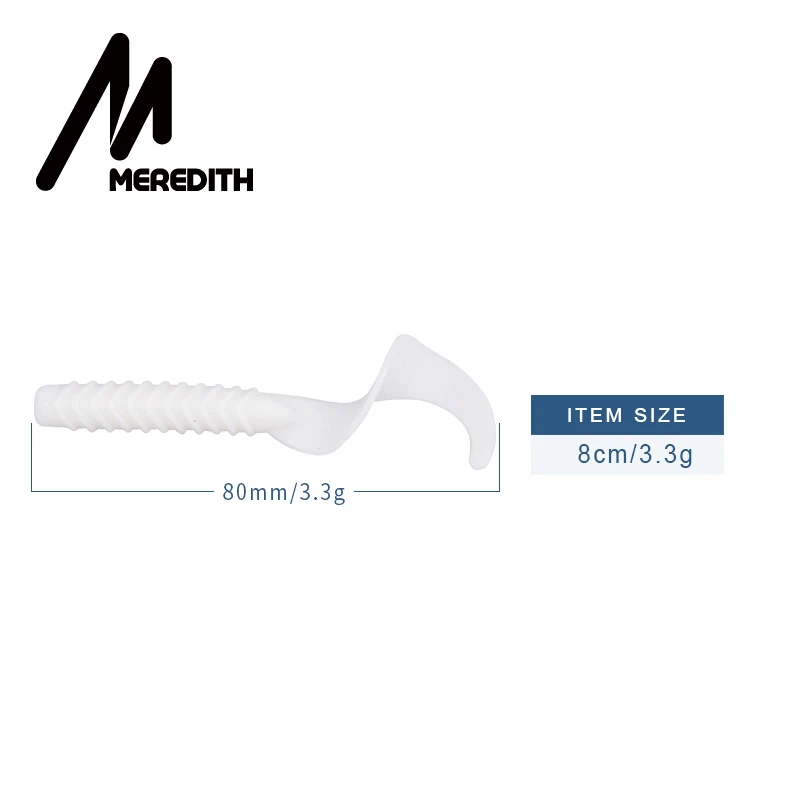 Meredith, 10 шт., воблеры, хвост, мягкие приманки, червь, Grubs, 80 мм/3,3 г, рыболовные приманки, приманки для ловли окуня, щуки