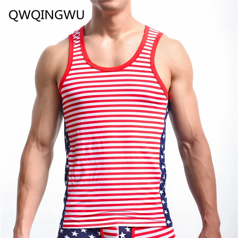 Men Undershirts Male Hiphop Fashion American Flag Printed Vest Men's Undershirt Men Bodybuilding Fitness Sleeveless Undershirt