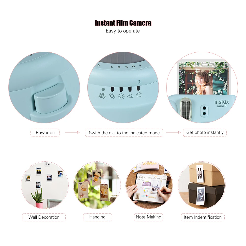 Комплект для камеры Fujifilm Instax Mini 9, набор для фотоаппарата моментальной печати с 20* пленкой+ клипсой+ подвесным ремешком+ фоторамкой+ сумкой для камеры