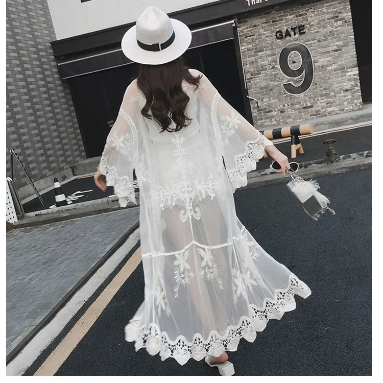 Boho Лето 2020 женское шифоновое кимоно белое длинное пляжное с принтом Mujer на