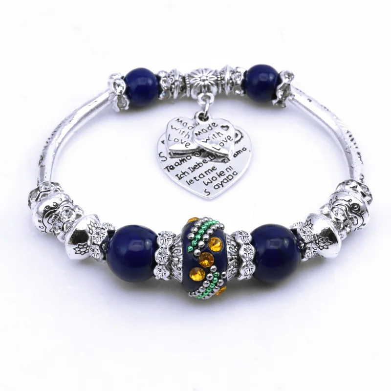 2017 Винтажный серебряный цвет шарма стеклянные браслеты для женщин Кристалл