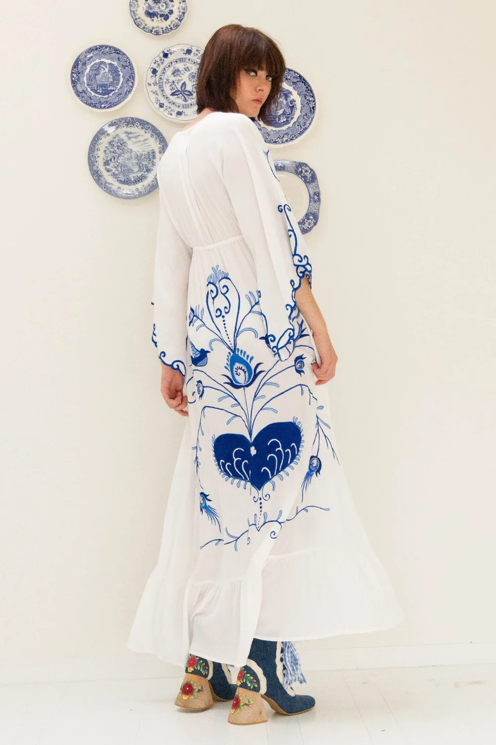 

Harajuku Vintage Printed Womans Embroidery Hippie Boho Long Dress Vestidos 2019 Spring Design Women High Quality Loose Dresses