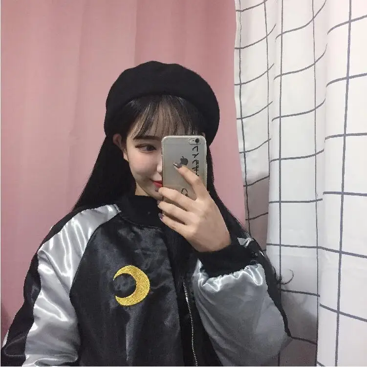 Moon Мультфильм Вышивка Очаровательный цвет свободные куртки|loose jacket|jacket colorfulembroidery