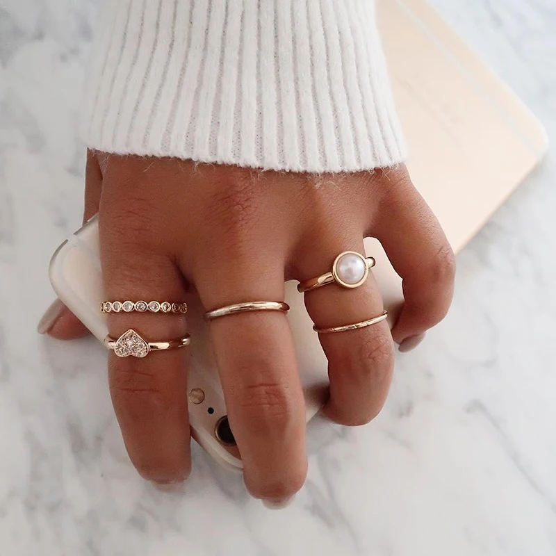 5 шт./компл. женский милый Романтический Жемчуг ЛЮБОВЬ сердце кристалл