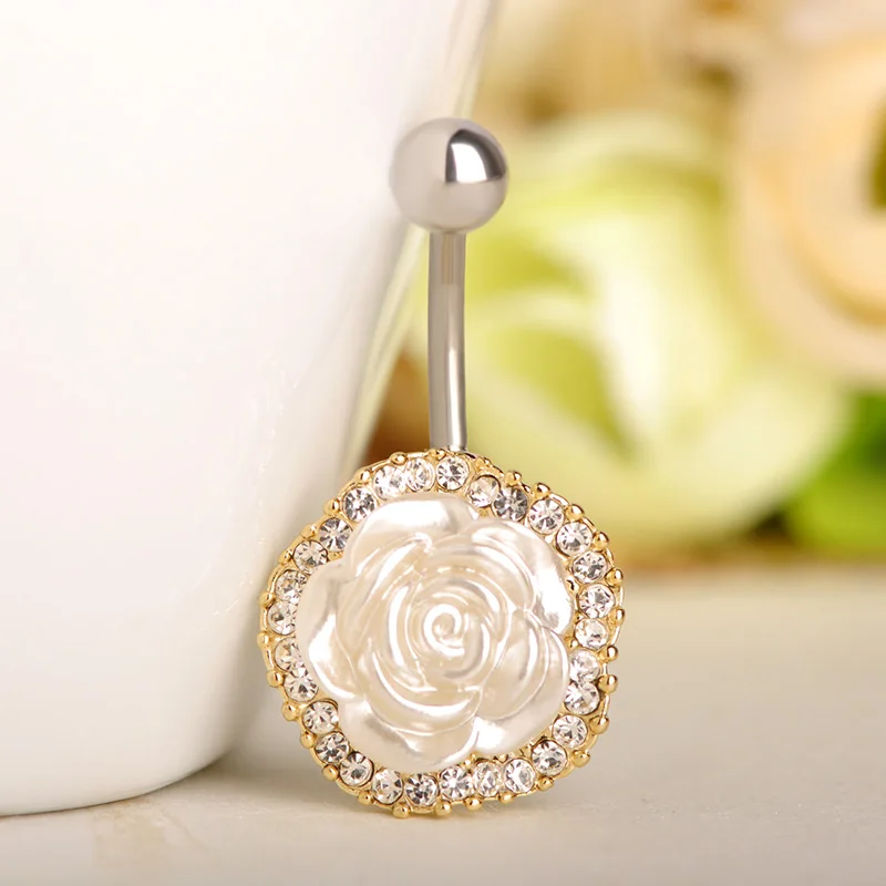 Funmor кольцо на пупок из нержавеющей стали с белой розой великолепное для пирсинга