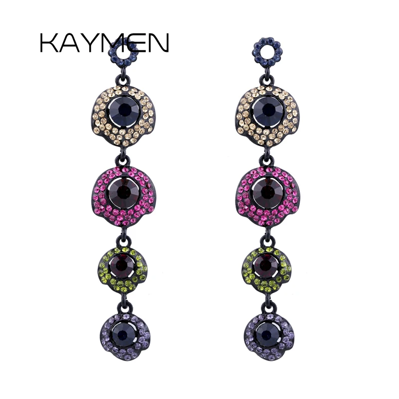 

Kaymen New Unique Statement Drop Earrings for Women Colourful Rhinestone Dangle Earrings Wedding Party Jewelry Bijoux EA-03103