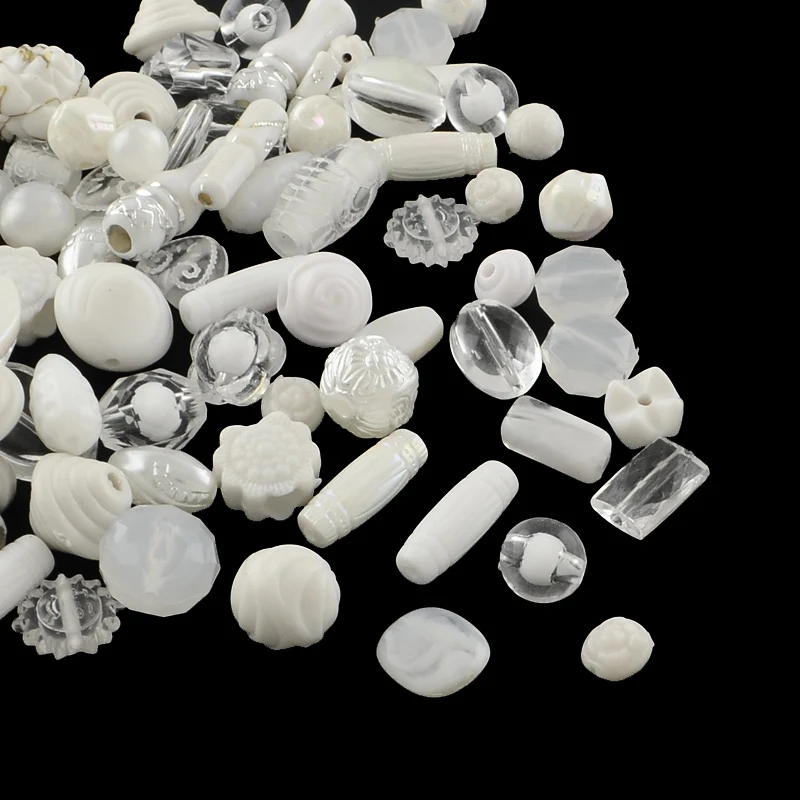 White 500 г акриловые бусины смешанной формы для рукоделия ювелирных изделий ожерелья браслеты ручной работы поставки смешанные цвета 5,5-28x6-20x3-11 мм - Цвет: White