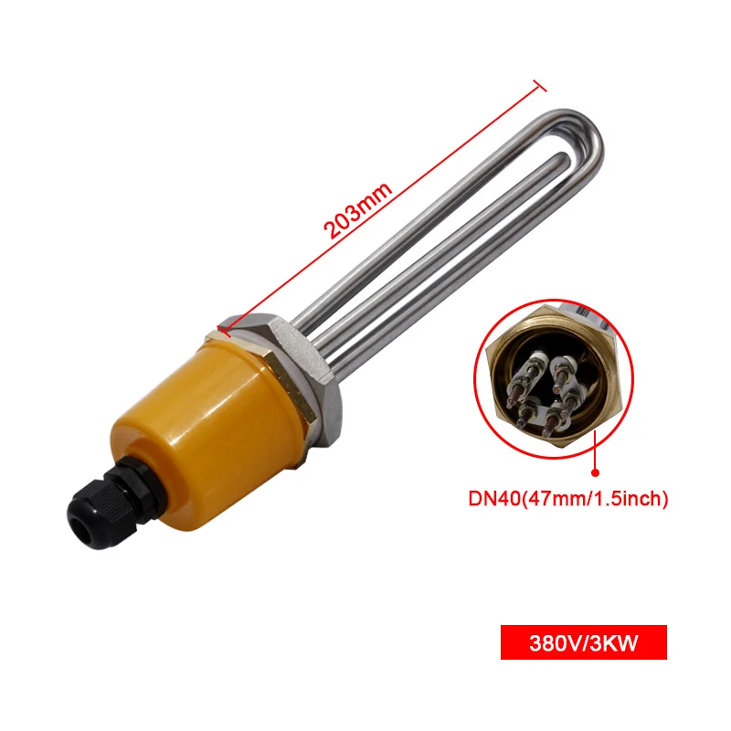 380V 3KW 203mm LJXH DN40 Immersion Water Heater Heating Tube 1.5" Thread 220V/380V Power 3KW/4.5KW/6KW/9KW/12KW 304SS with Locknut for Tank - Цвет: 380V 3KW 203mm