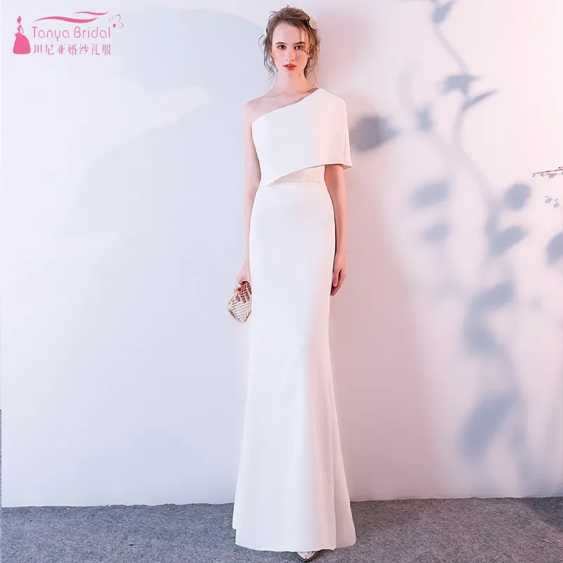 

One Shoulder Long Mermaid Bridesmaid Dresses White Red Black Wedding Guest Party Dress Formal Gown Prom For Weddings JQ66