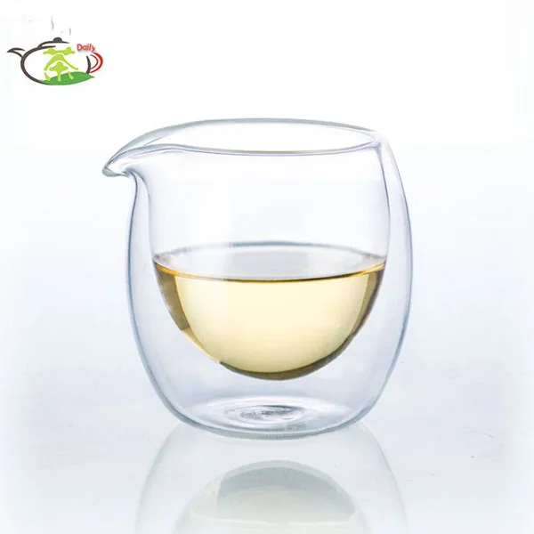 Jarra de té de vidrio transparente de doble pared, jarra resistente al calor de 100ml, taza de té Cha hai fair