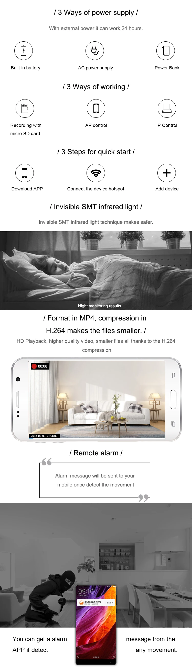 Умная Wifi мини Экшн-камера 720P HD с функцией обнаружения движения, ночное видение, ip-камера, безопасность вождения, круговая запись, беспроводная камера