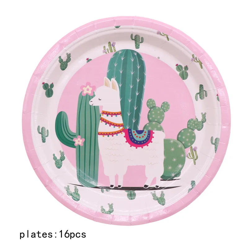 plate 16pcs Набор одноразовой посуды из альпаки, ламы и кактуса, украшения для дня рождения, Детские свадебные украшения, вечерние принадлежности - Цвет: plate 16pcs