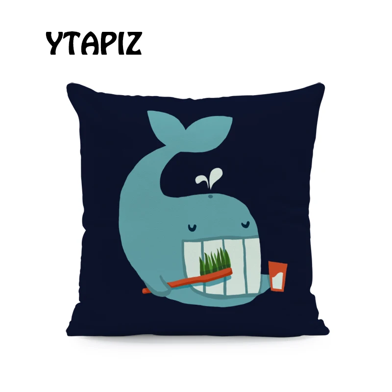 Cartoon Painted Animal Pillow Case Cat Deer Whale Dinosaur Unicorn Decoration Kite Toothbrush Skateboard Rainbow Cushion Cover | Дом и сад