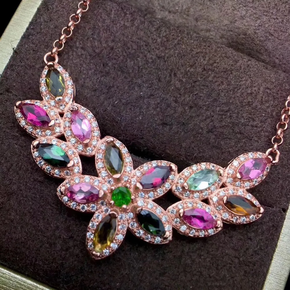 Верность естественно 3*6 мм многоцветный Турмалин Подвеска Ожерелья для мужчин 925