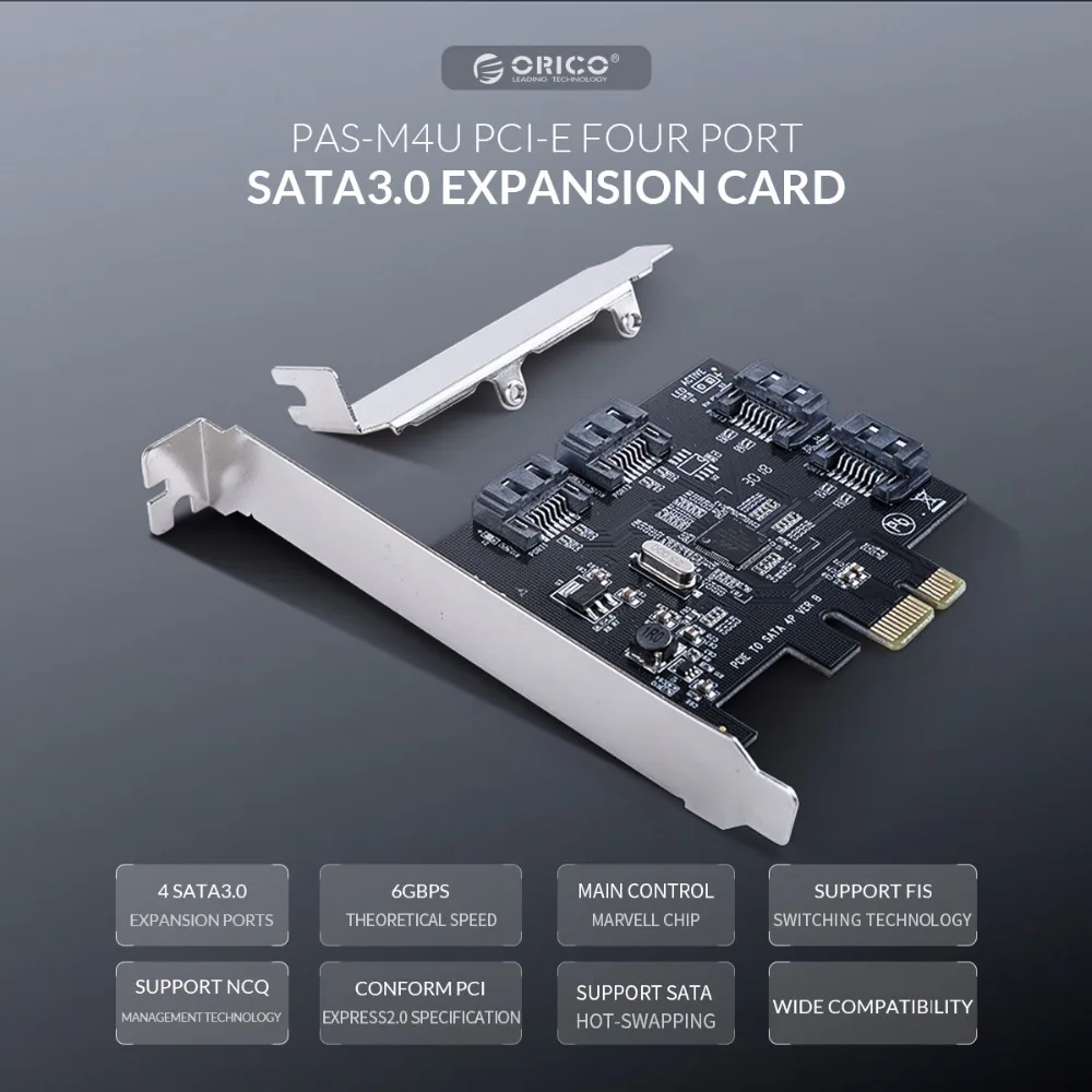 Карта расширения ORICO 4 порта SATA3.0 PCI E X1 в добавленная карта совместимая с X4 X8 X16