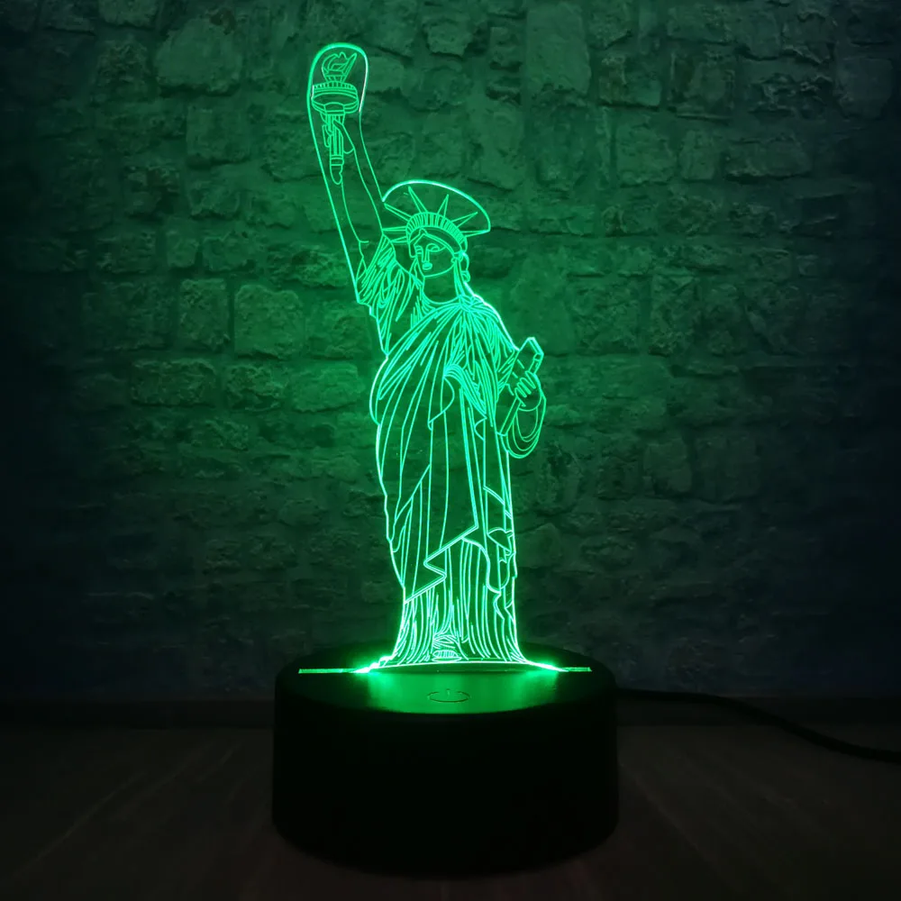 Статуя Свободы 3D светодиодный светильник 7 цветов меняющий RGB для спальни