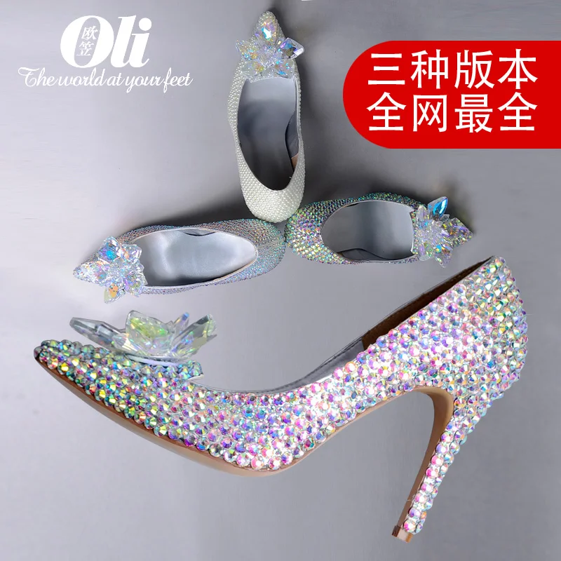 

2018 white pearl shoes crystal high-heeled shoes pointed toe shoes ruslana korshunova t wedding shoes fashion shoes