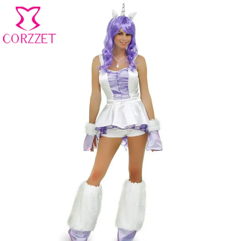 

White/Purple Adult Women Fantasy Unicorn Costume Cosplay Animal Costume Sexy Halloween Costumes XL, M