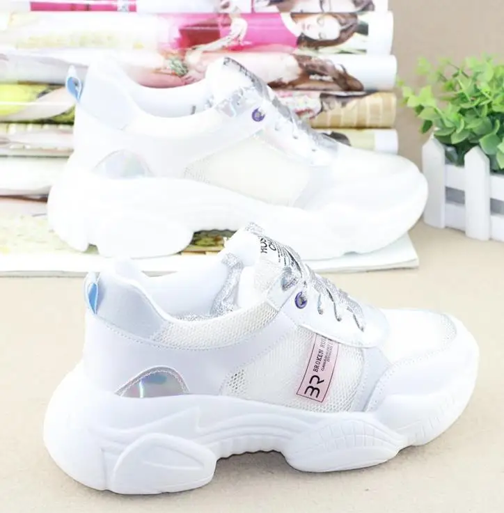 Женские модные кроссовки на платформе Белая обувь повседневная женская обувь из сетчатого материала дышащие женские ботинки с массивным каблуком zapatillas mujer
