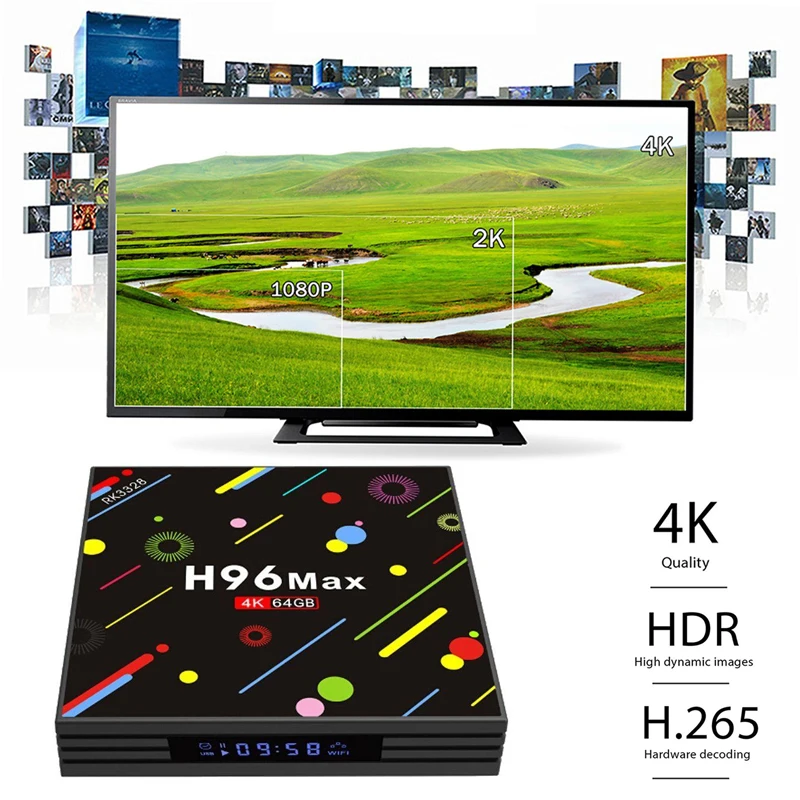 XGODY Smart Android TV BOX Media Player H96MAX 4+64G Nougat RK3328 Quad Core 4K Bluetooth Support HDMI WiFi Set top Box | Электроника